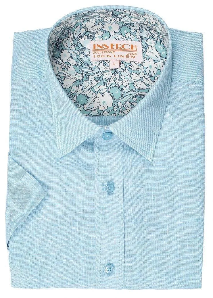 Men's Paradise Sky Short Sleeves Linen Shirt by Inserch