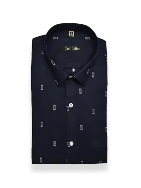 Navy Blue Color Cotton Butta Shirts For Men's