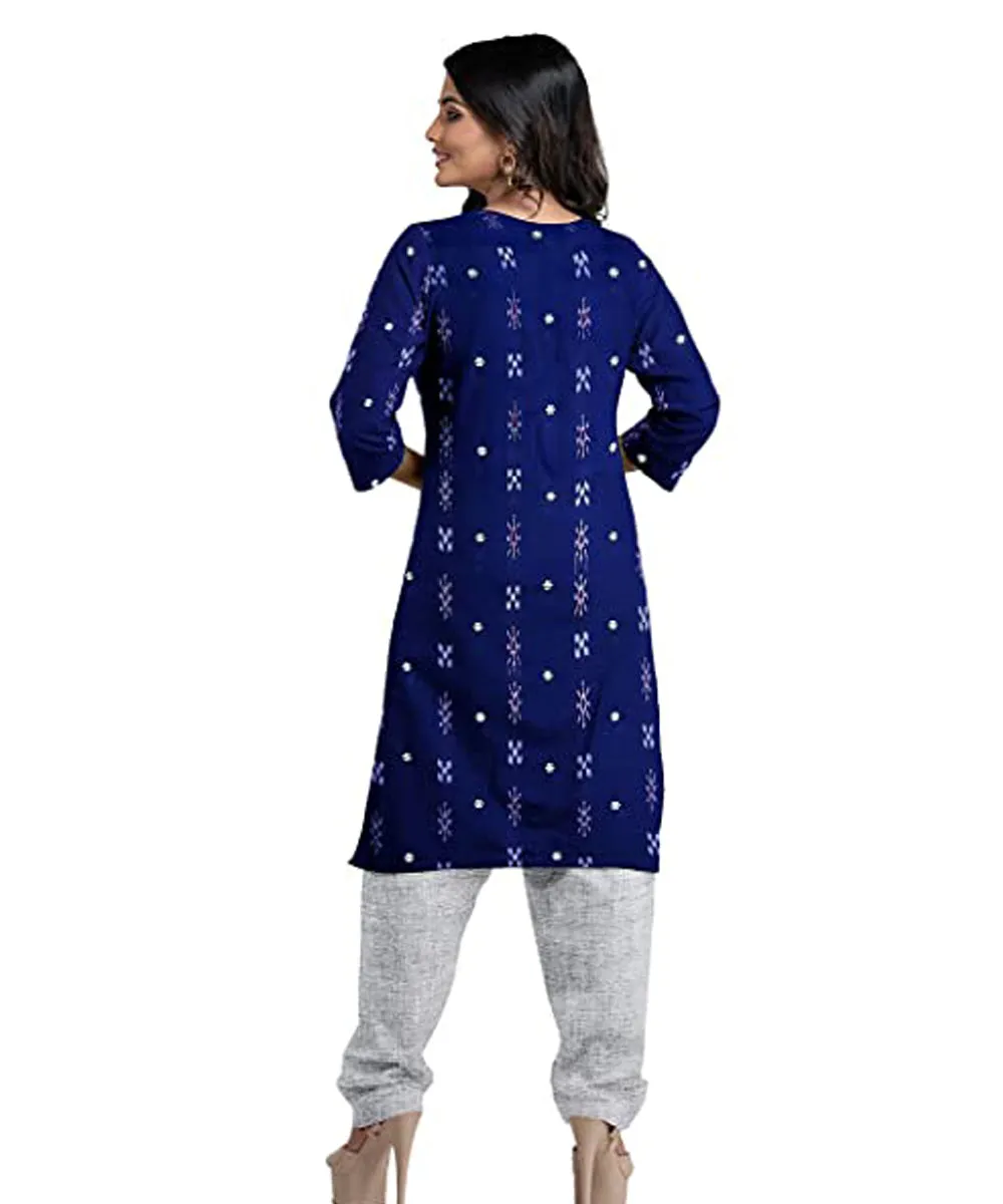 Navy blue grey hand woven cotton nuapatna dress material