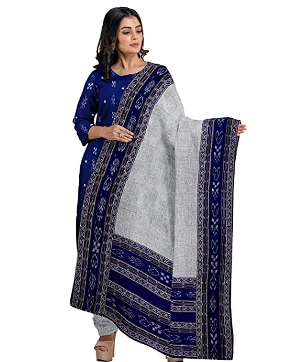 Navy blue grey hand woven cotton nuapatna dress material