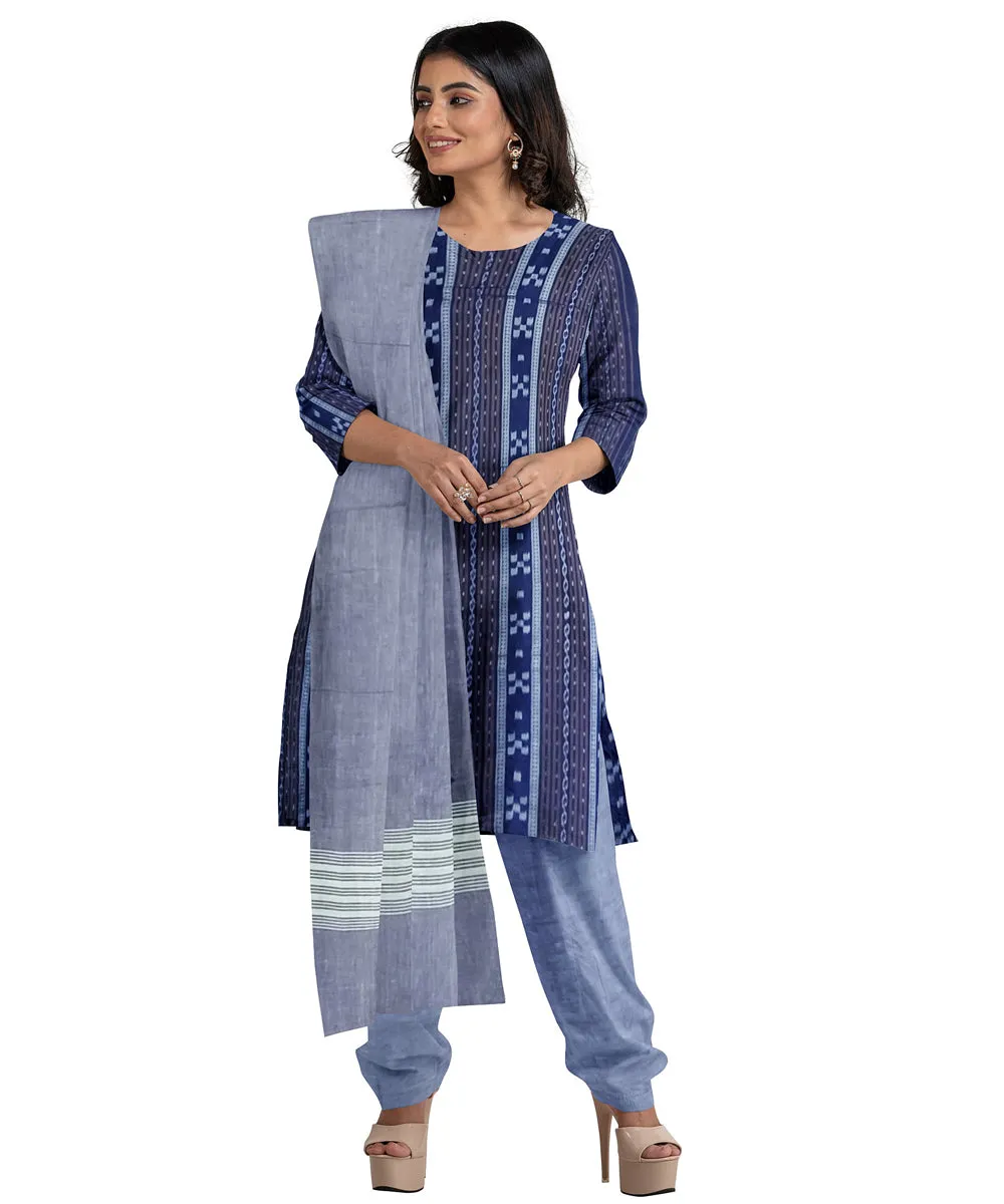 Navy blue handwoven cotton nuapatna dress material