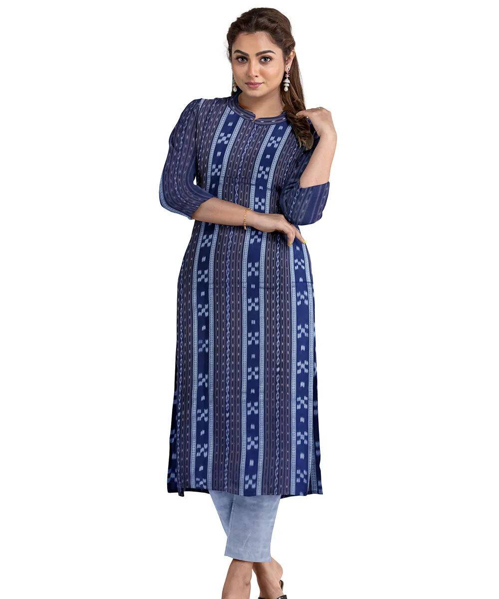 Navy blue handwoven cotton nuapatna dress material