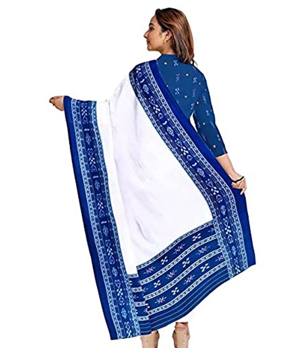 Navy blue white handwoven cotton nuapatna dress material