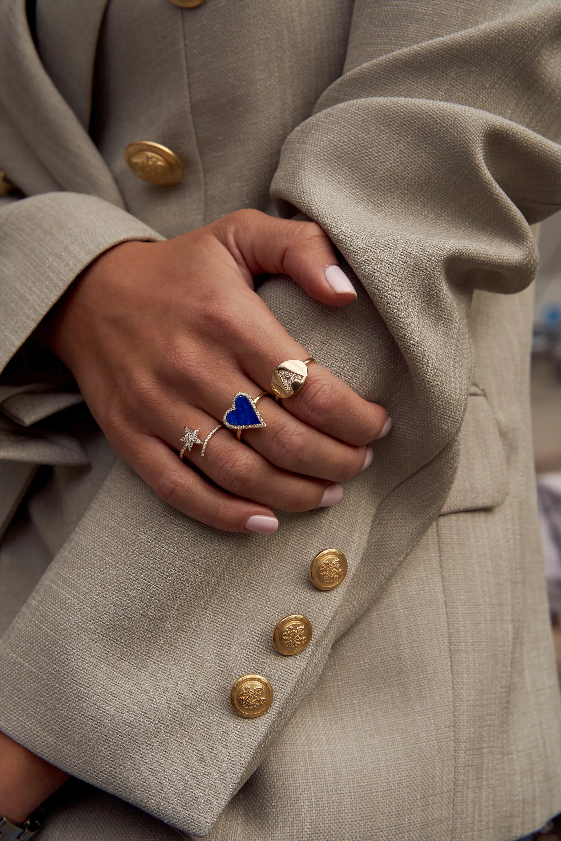 Navy Diamond Heart Ring