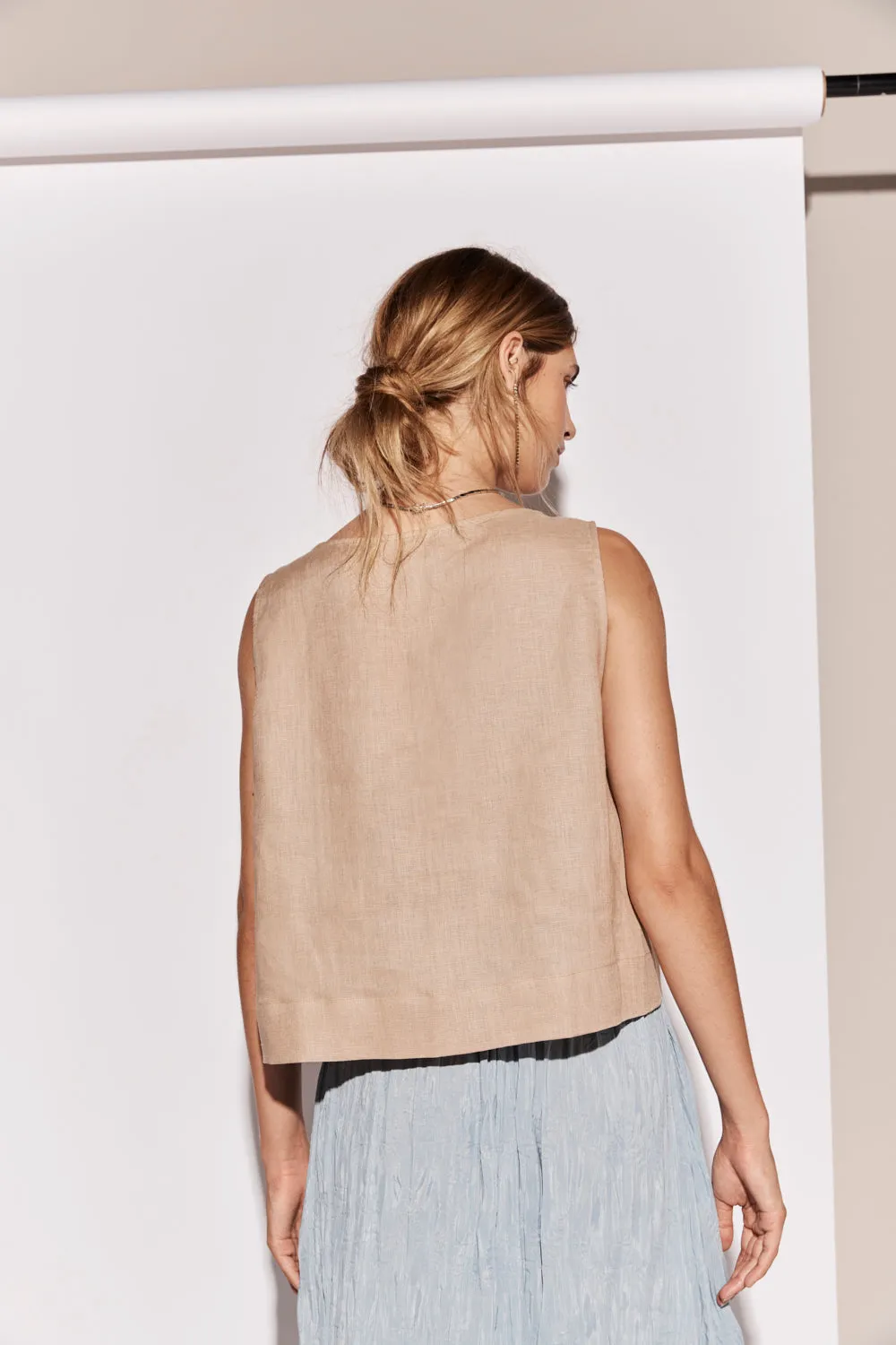 Nessa Linen Smock Top Beige