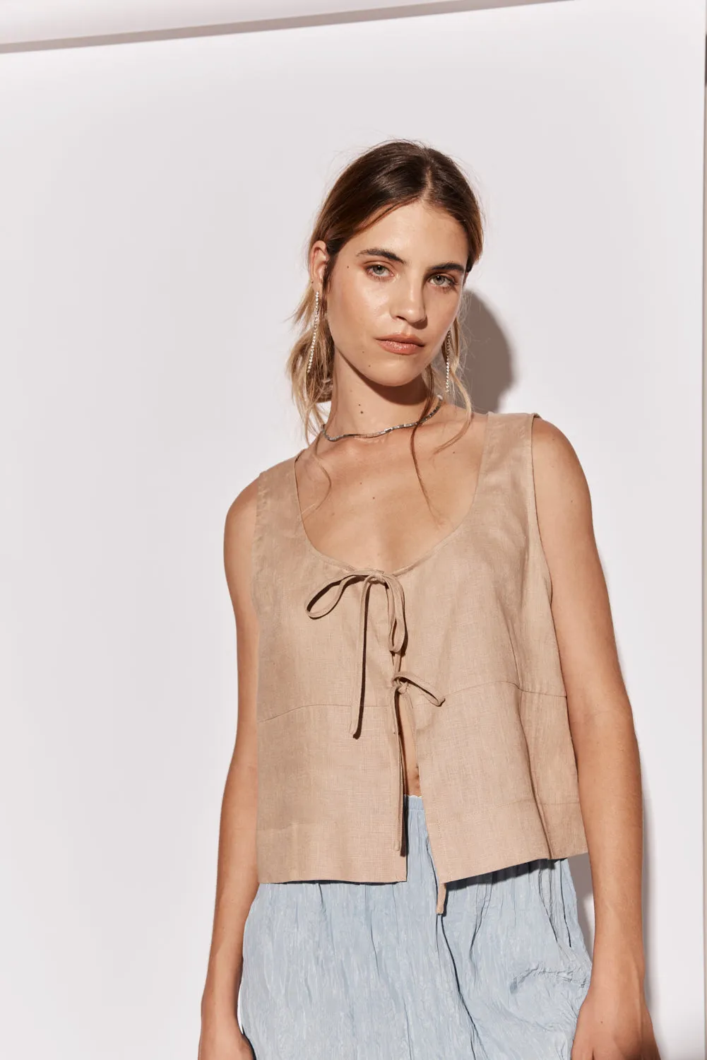 Nessa Linen Smock Top Beige