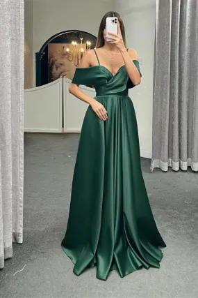 Off-the-Shoulder A-Line Lace-Up Back Long Evening Dress