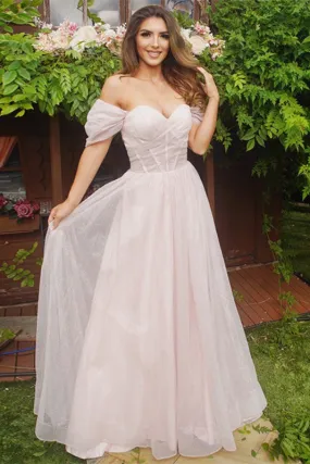 Off-the-Shoulder Evening Dress in Pale Pink