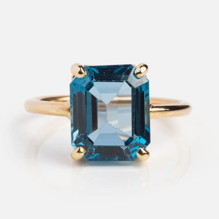 One of a Kind Emerald Cut London Blue Topaz Ring