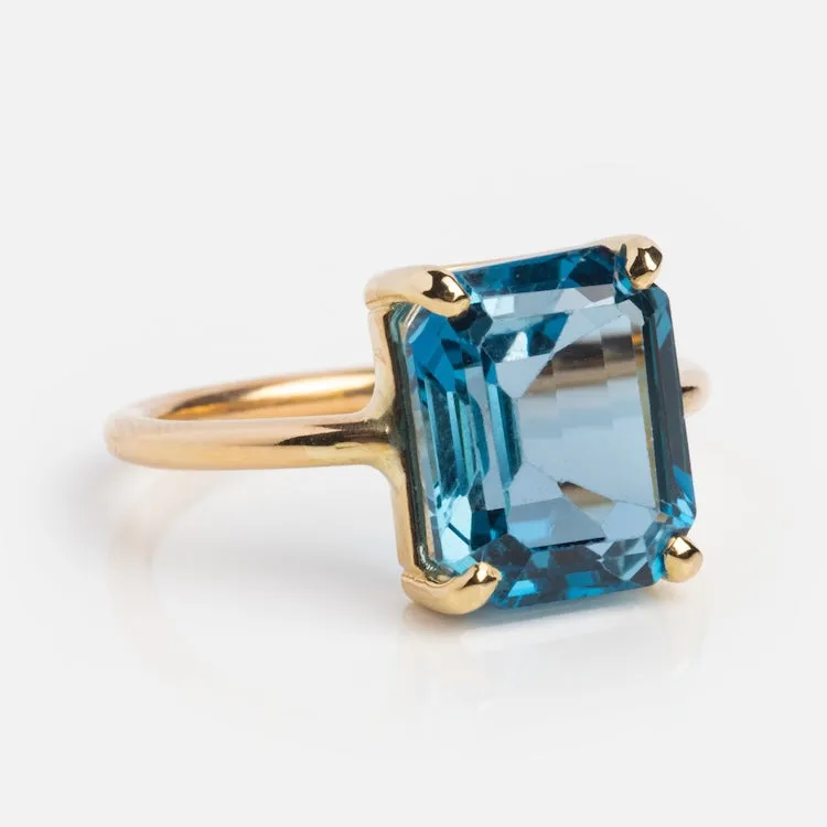 One of a Kind Emerald Cut London Blue Topaz Ring