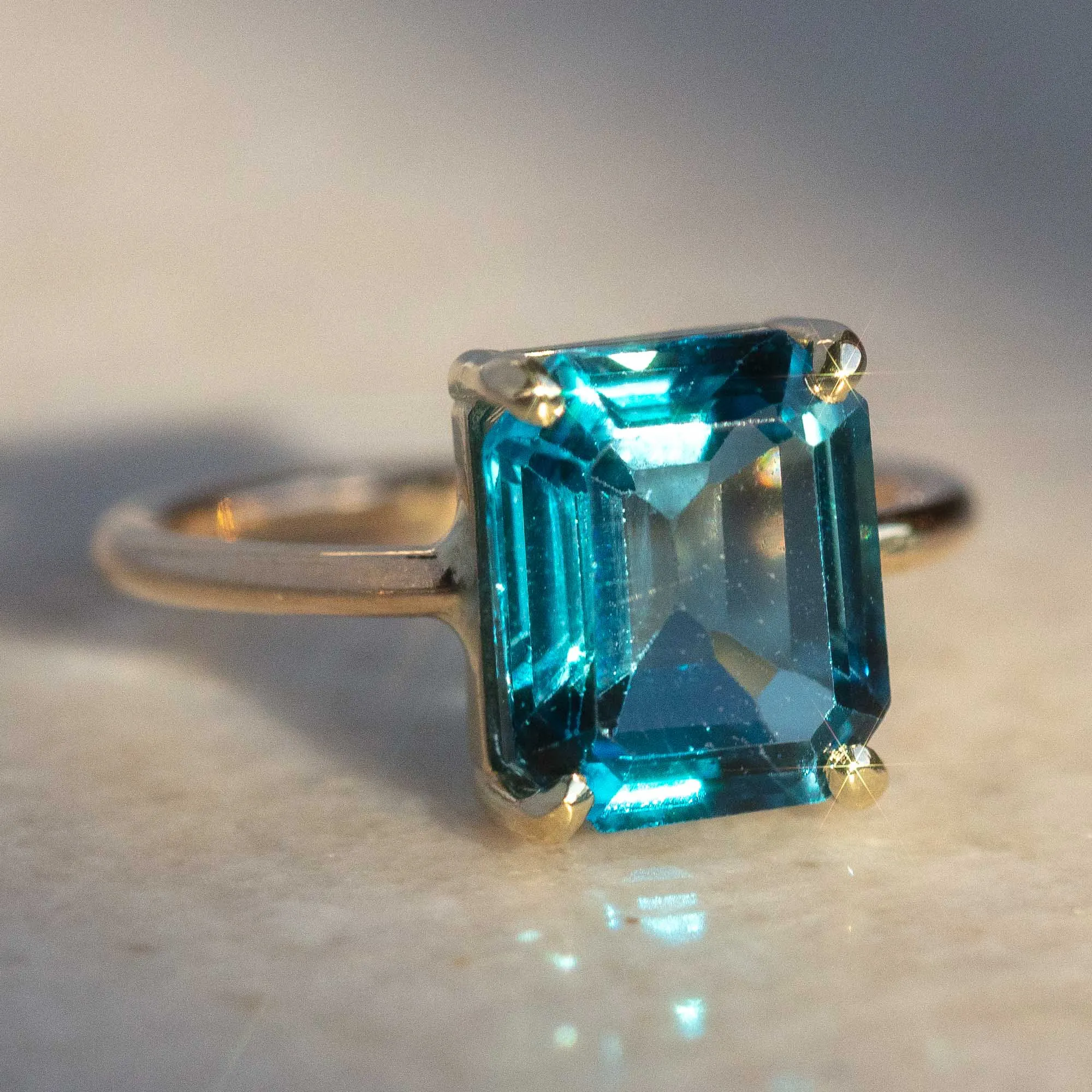 One of a Kind Emerald Cut London Blue Topaz Ring