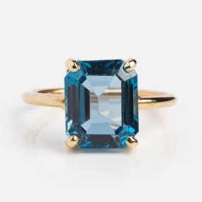 One of a Kind Emerald Cut London Blue Topaz Ring