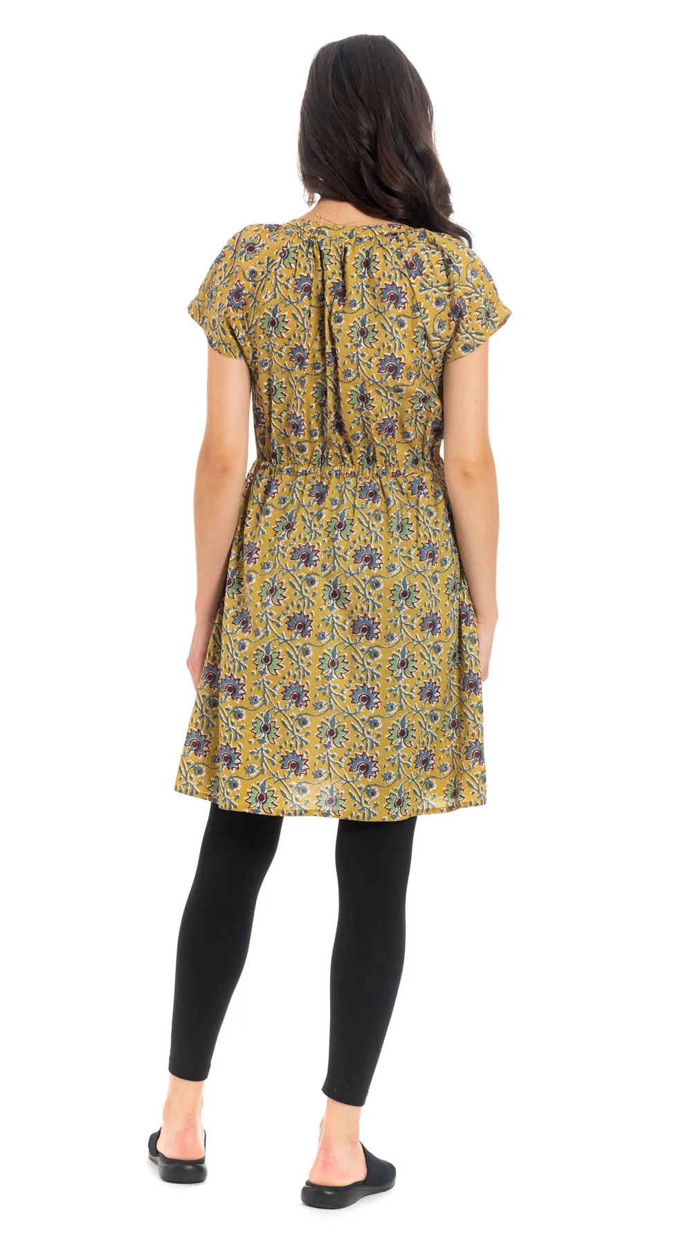 Padma Dress-mustard-org.cotton blockprint