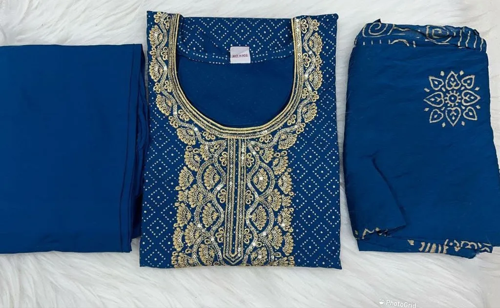 Party wear Blue Women Kurta Pant with Dupatta Suit