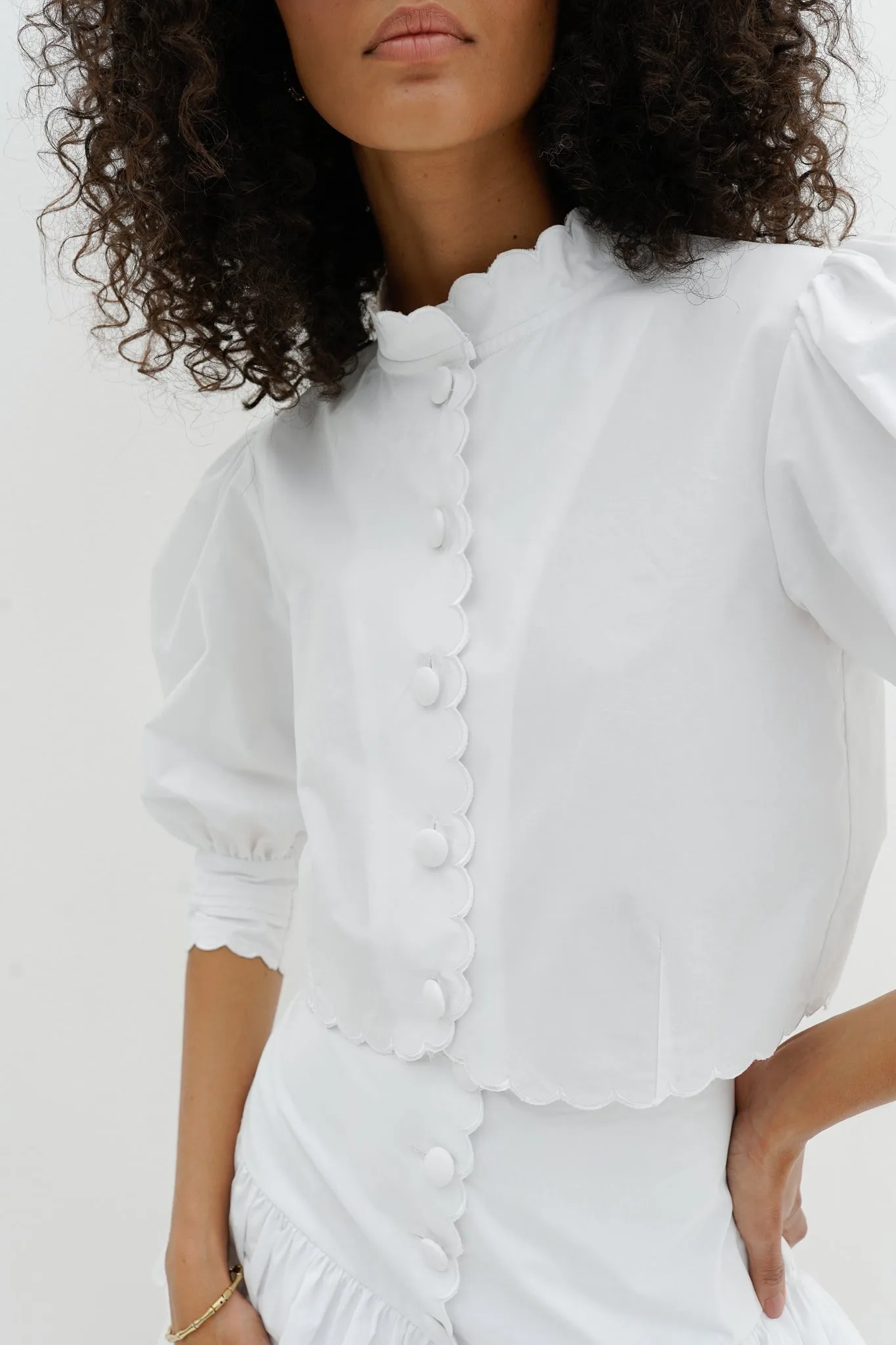 Paulette Scalloped Cotton Shirt | White