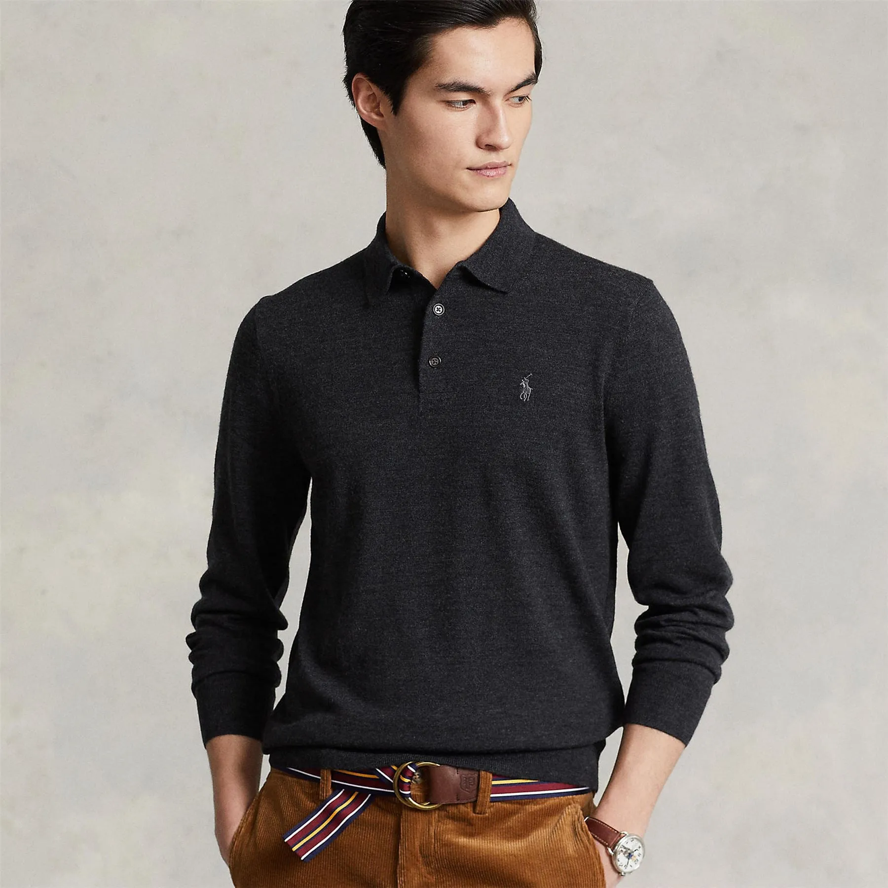 Polo Golf Wool Polo Collar Sweater Dark Granite Heather - AW23