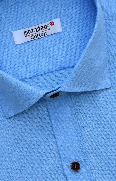 Punekar Cotton Light Blue Color Cotton Linen Formal Shirt for Men's.