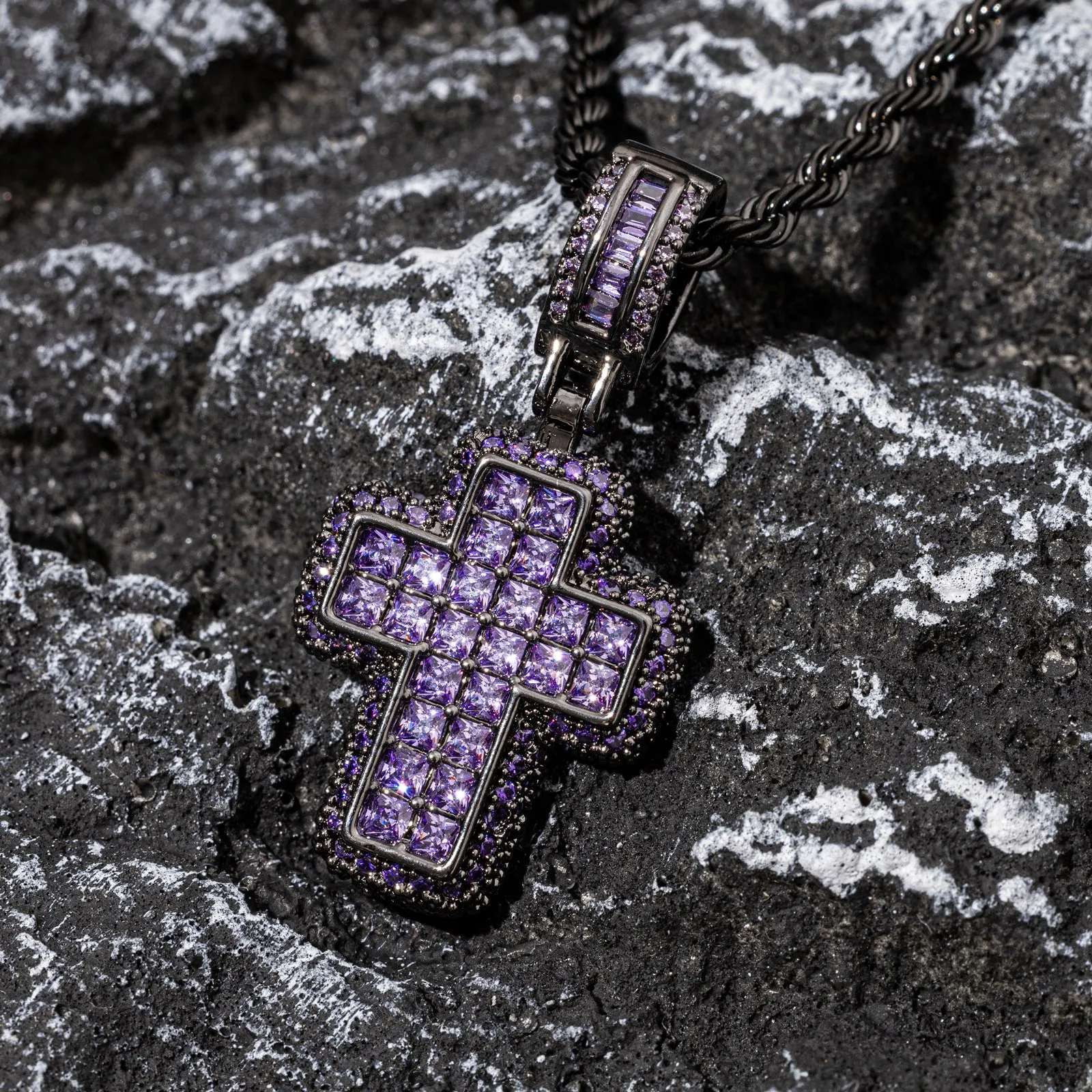 Purple Baguette Cross Pendant