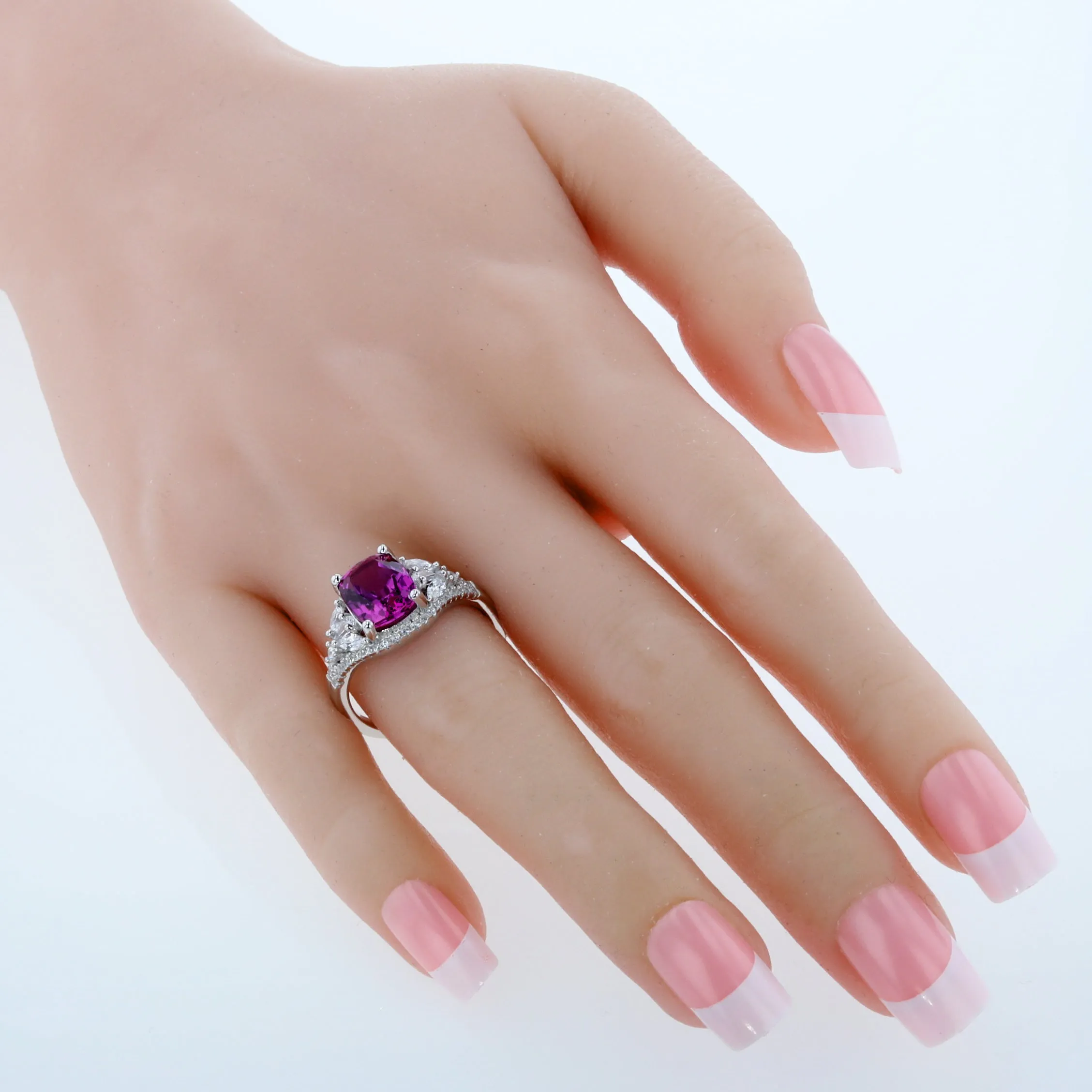 Purple Sapphire Cushion Cut Sterling Silver Ring Size 5