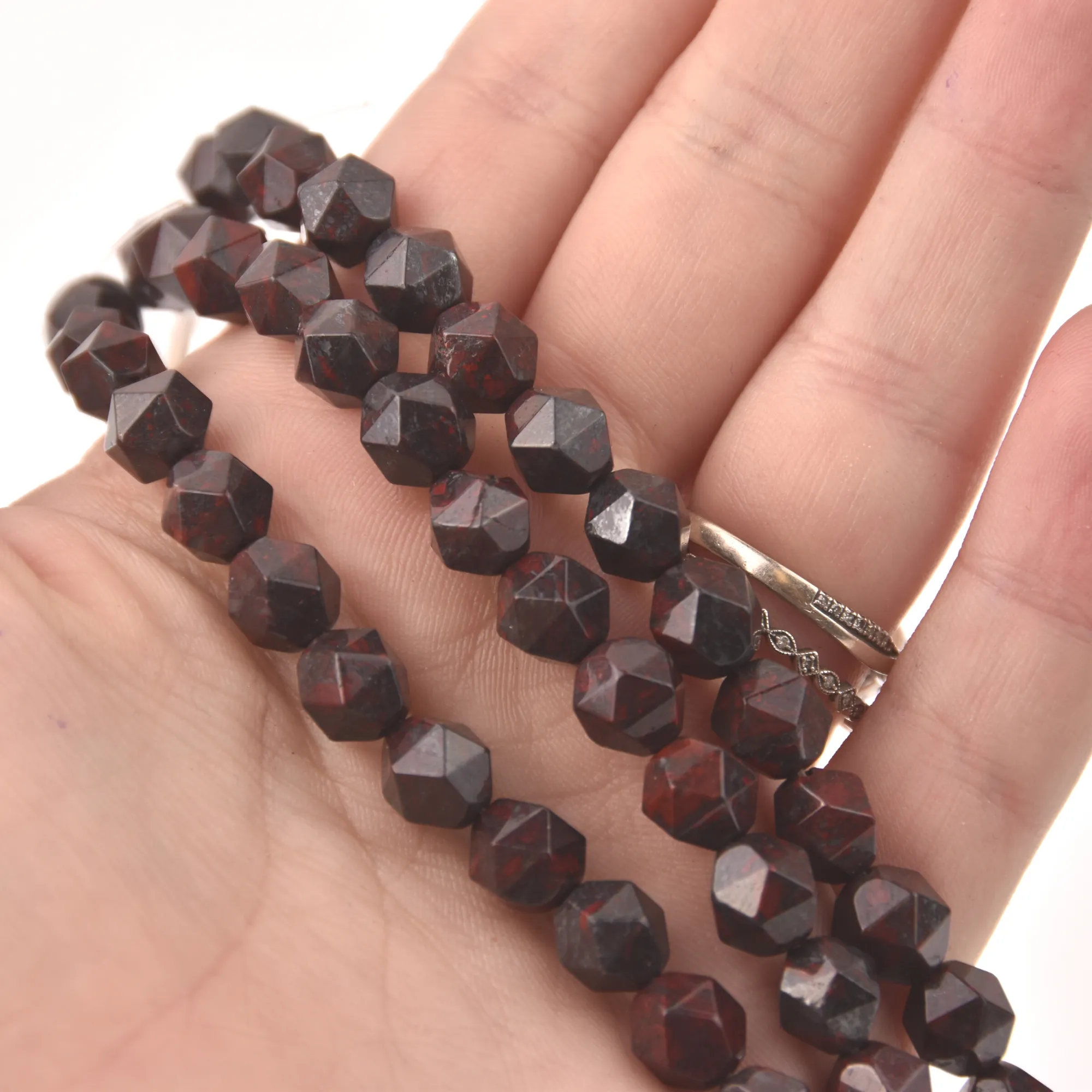 Red Black Breciated Jasper Half Strand, 8mm Star Cut Gemstone Beads, 8 long gem0830