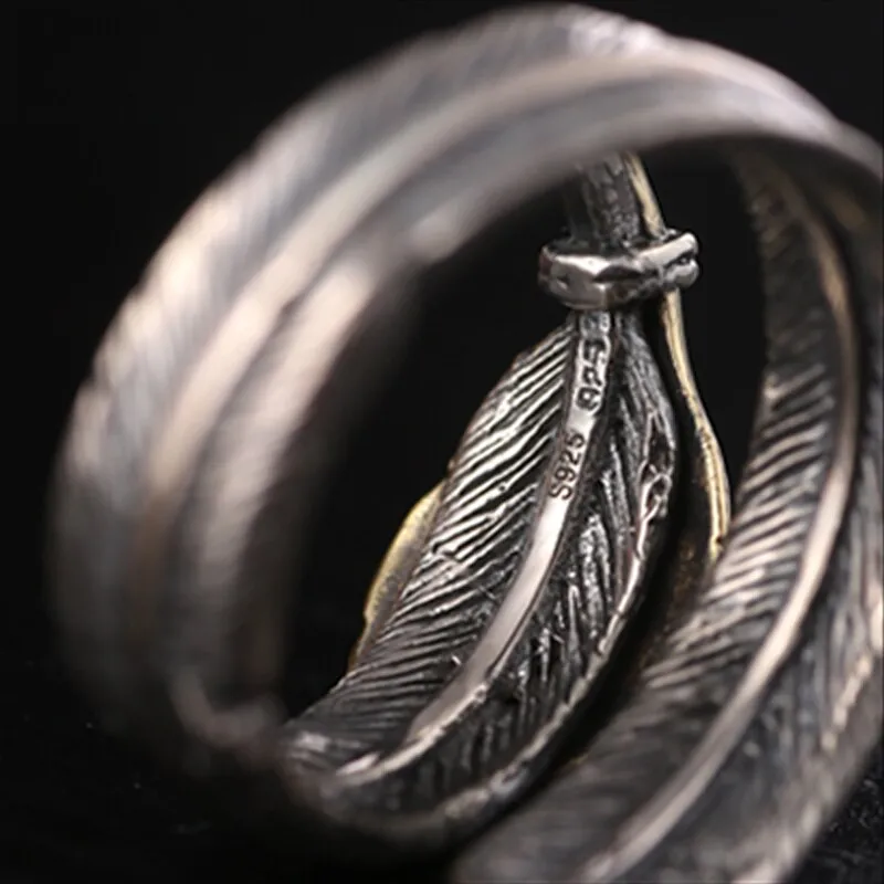 Red Cubic Zirconia Feather 925 Sterling Silver Handmade Vintage Ring