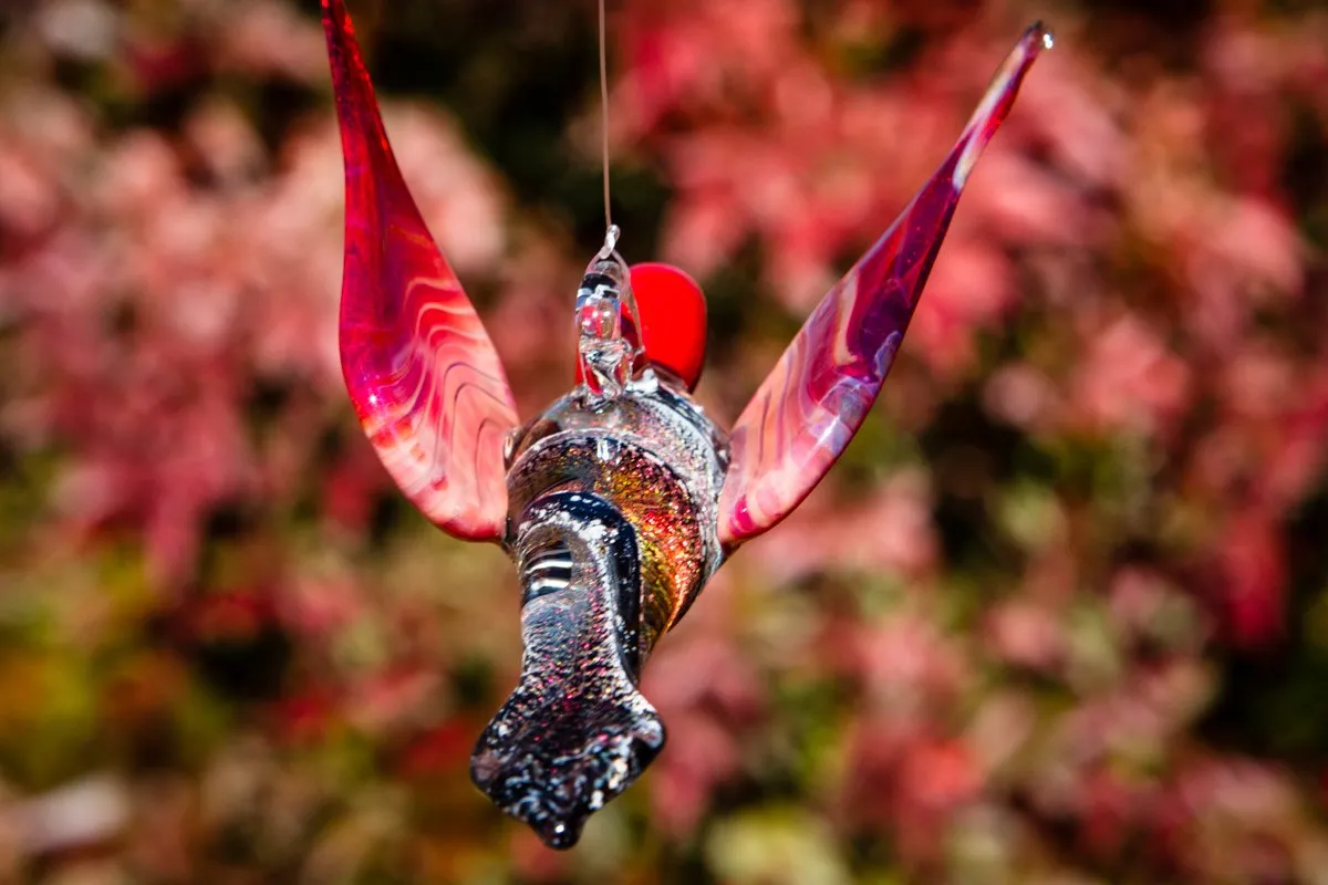 Red Dichroic Twist Glass Hummingbird with Infused Ash