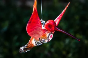 Red Dichroic Twist Glass Hummingbird with Infused Ash