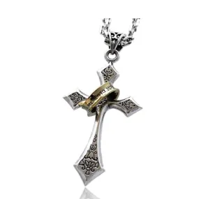 Ring and Cross 925 Sterling Silver Vintage Fashion Pendant Necklace