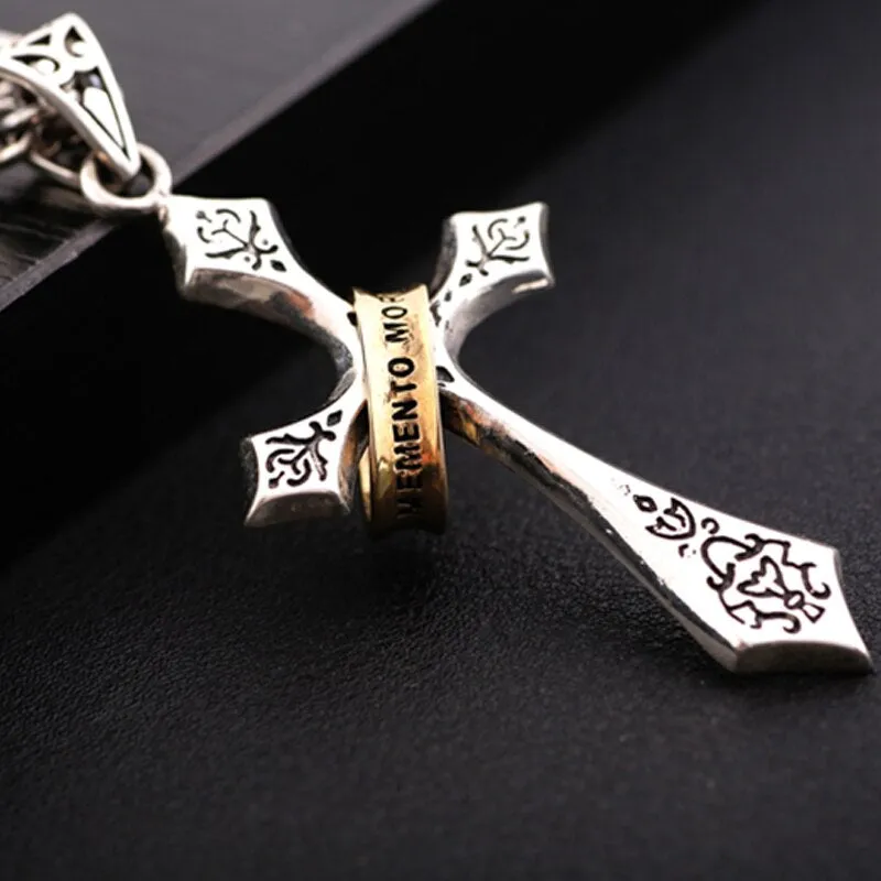 Ring and Cross 925 Sterling Silver Vintage Fashion Pendant Necklace