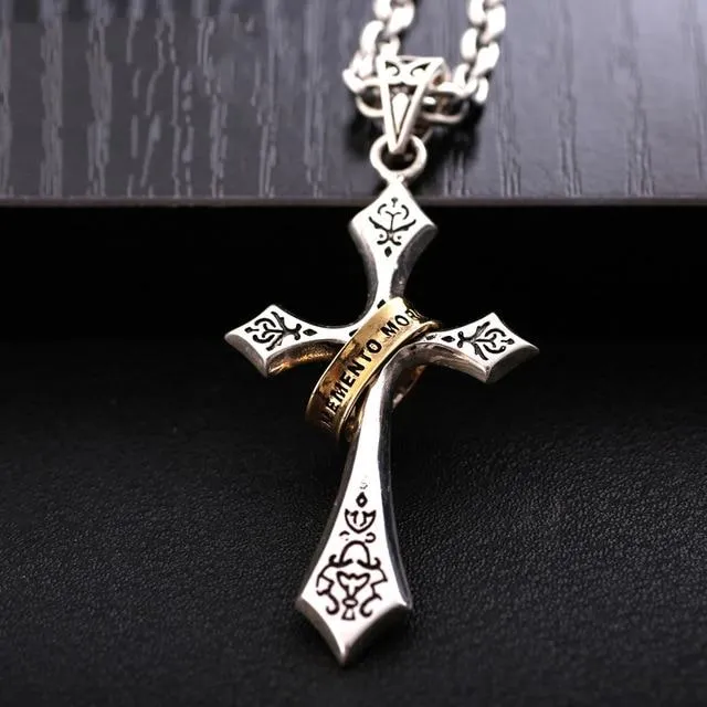 Ring and Cross 925 Sterling Silver Vintage Fashion Pendant Necklace