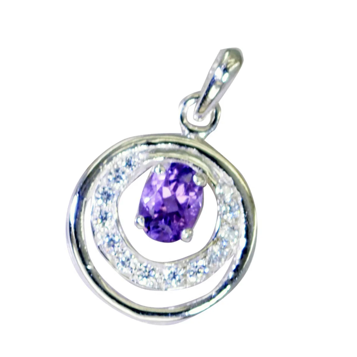 Riyo Attractive Gems Oval Faceted Purple Amethyst Silver Pendant Gift For Boxing Day