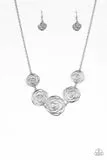 Rosy Rosette - Silver Necklace - Paparazzi Accessories