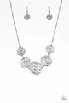 Rosy Rosette - Silver Necklace - Paparazzi Accessories