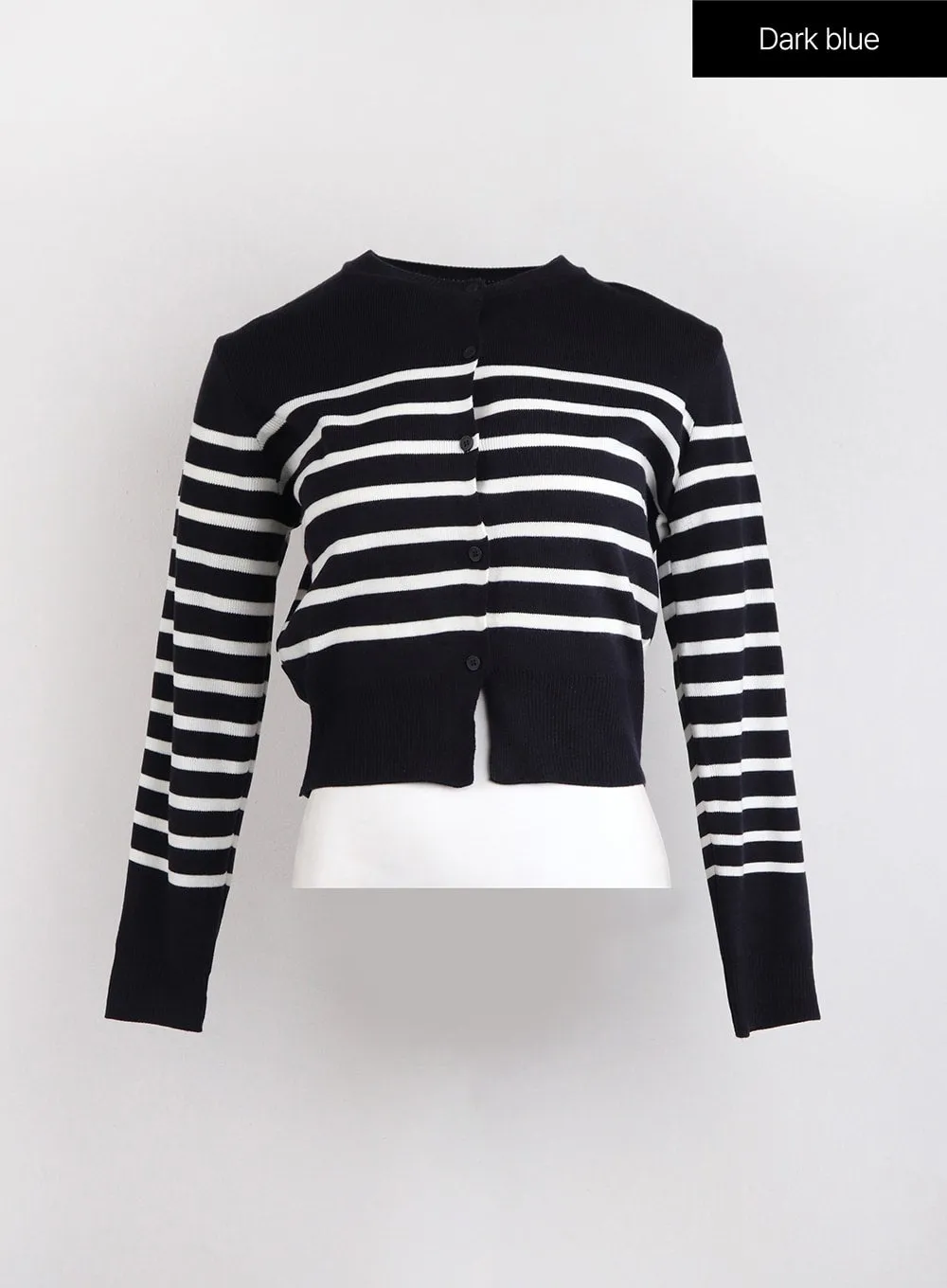 Round Neck Striped Knit Cardigan OJ423