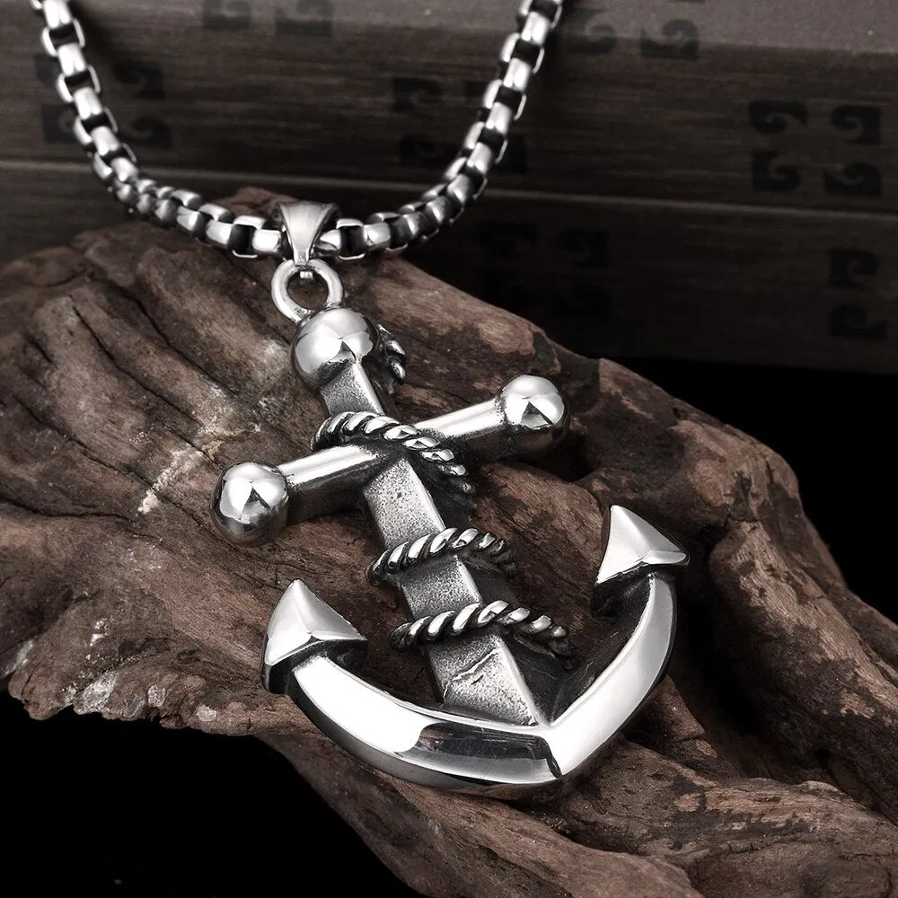 Silver Anchor 316L Stainless Steel Vintage Punk Pendant Necklace