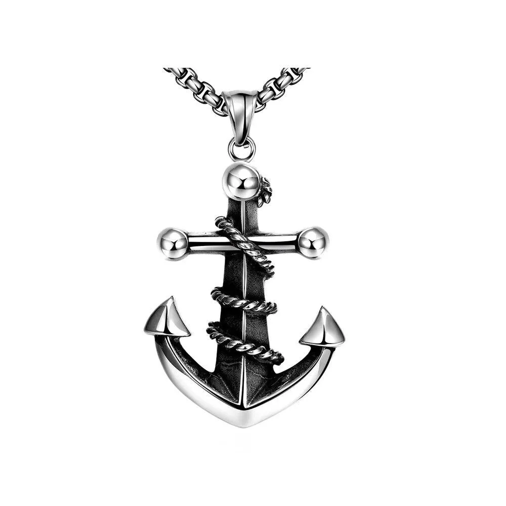 Silver Anchor 316L Stainless Steel Vintage Punk Pendant Necklace