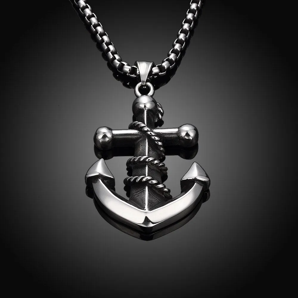 Silver Anchor 316L Stainless Steel Vintage Punk Pendant Necklace