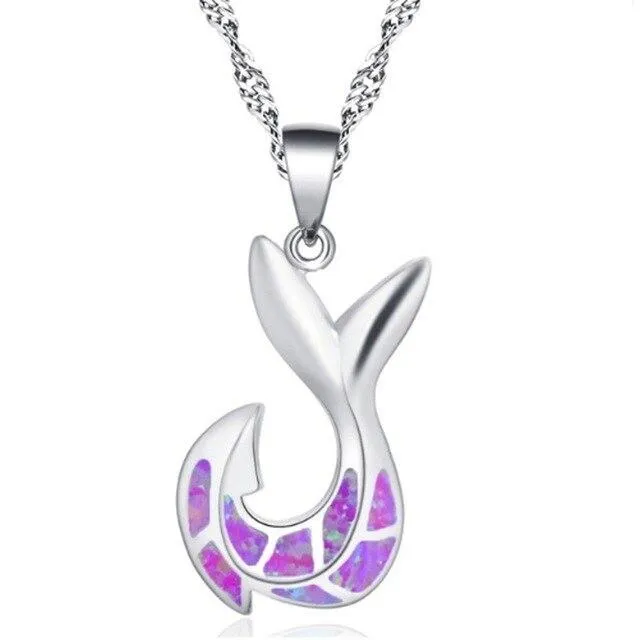 Silver Fish Hook Tail Pendant Chain Necklace