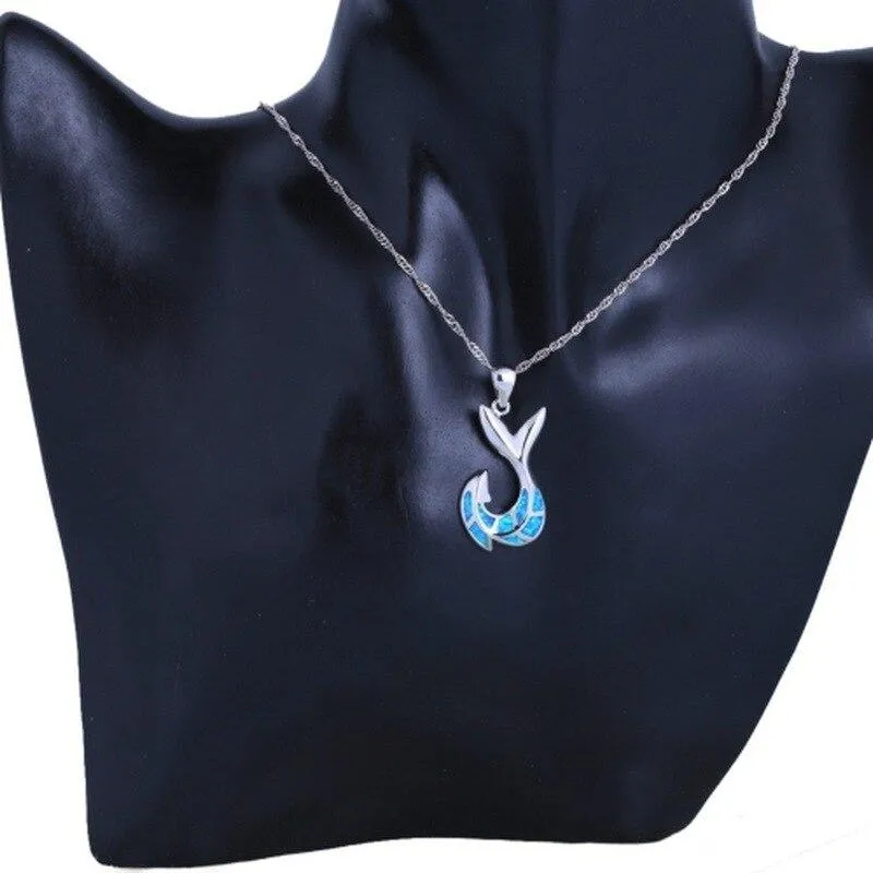 Silver Fish Hook Tail Pendant Chain Necklace