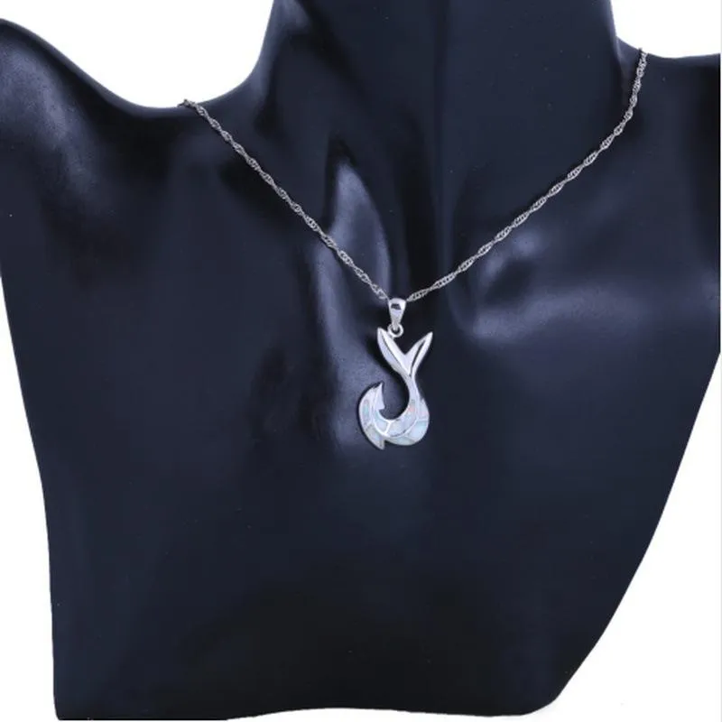 Silver Fish Hook Tail Pendant Chain Necklace