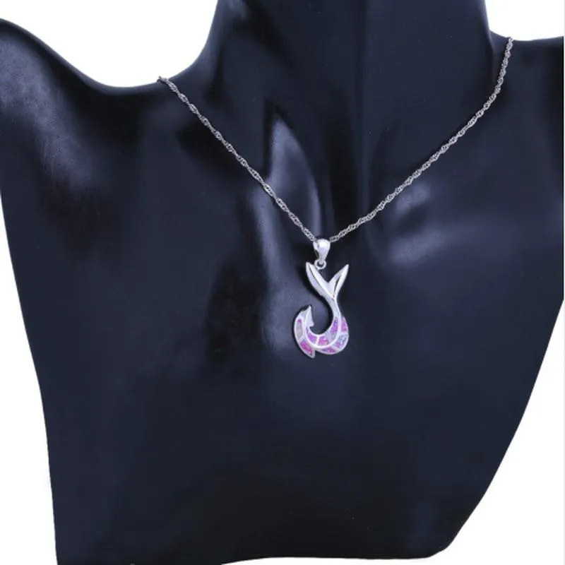 Silver Fish Hook Tail Pendant Chain Necklace