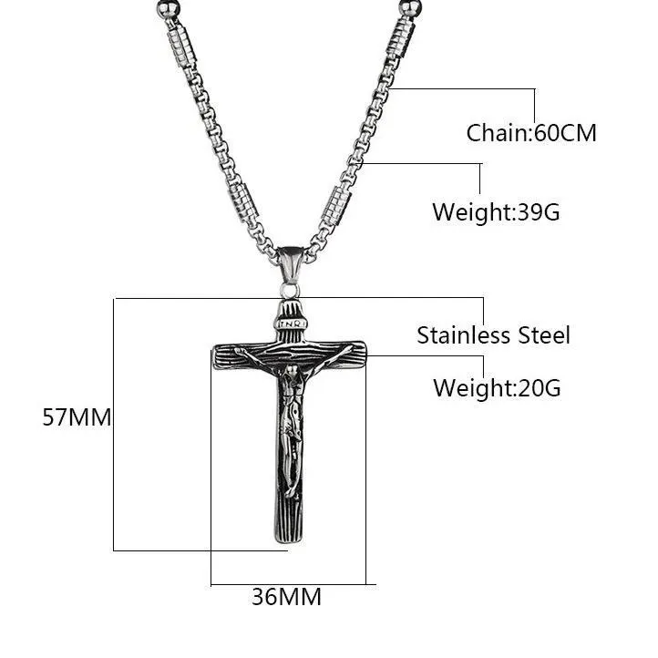 Silver Jesus Christ Crucifix Pendant with Bead Necklace