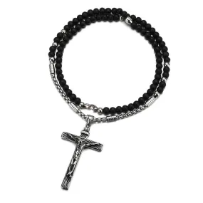 Silver Jesus Christ Crucifix Pendant with Bead Necklace