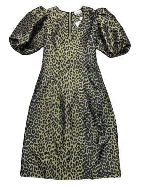 Size 8 - Ganni Leopard Print Crispy Jacquard Midi Dress