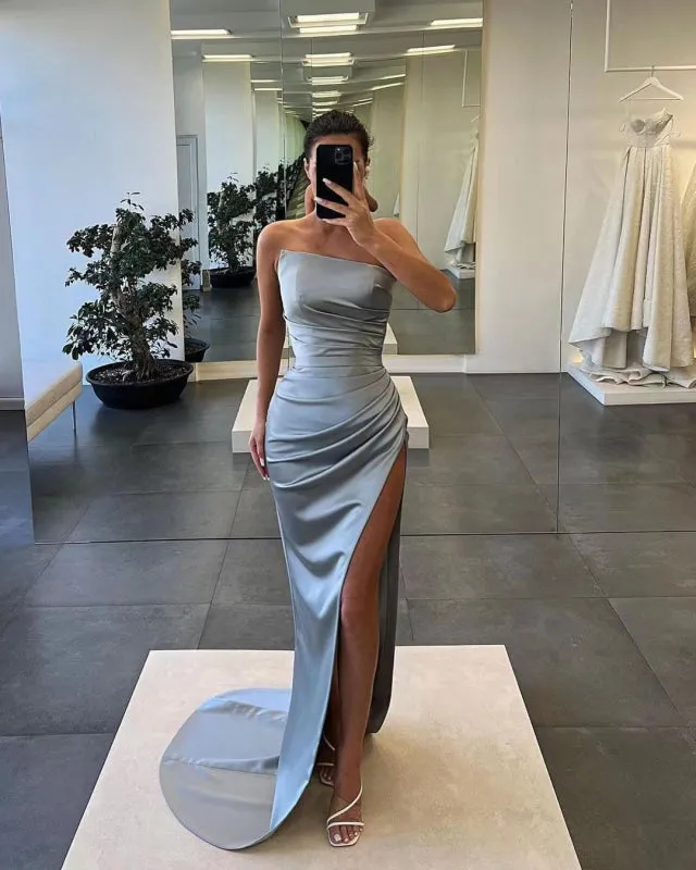 Sleeveless Satin Mermaid Prom Dress with Split