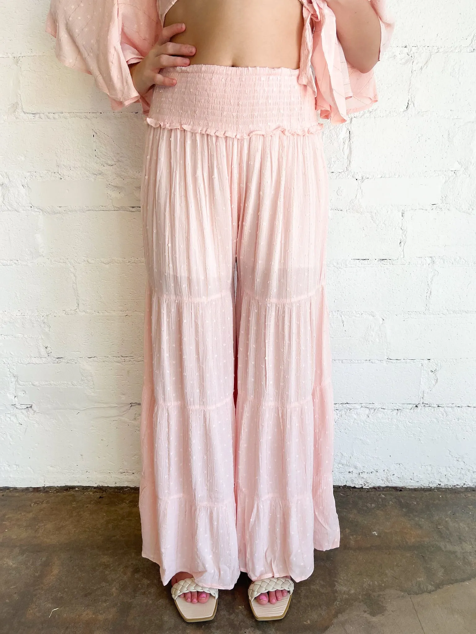 Soft Pink Swiss Dot Lurex Pant