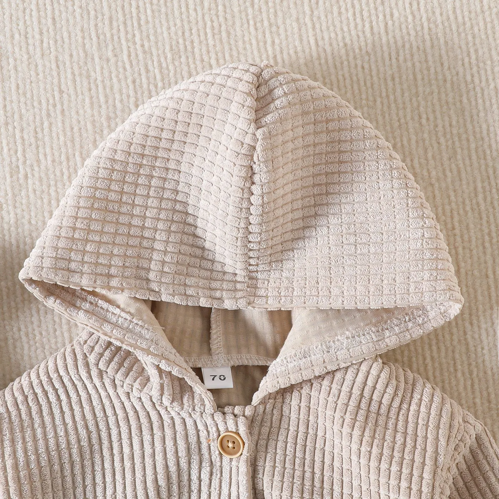 Spring 2023 Children's Bodysuit Solid Corduroy Infant/Toddler Hooded Triangle Romper