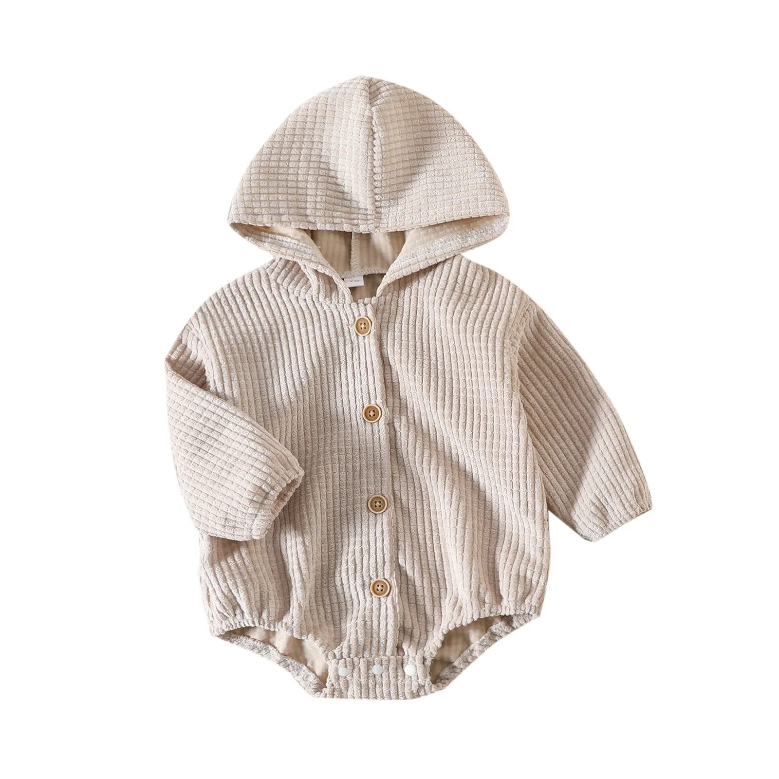 Spring 2023 Children's Bodysuit Solid Corduroy Infant/Toddler Hooded Triangle Romper