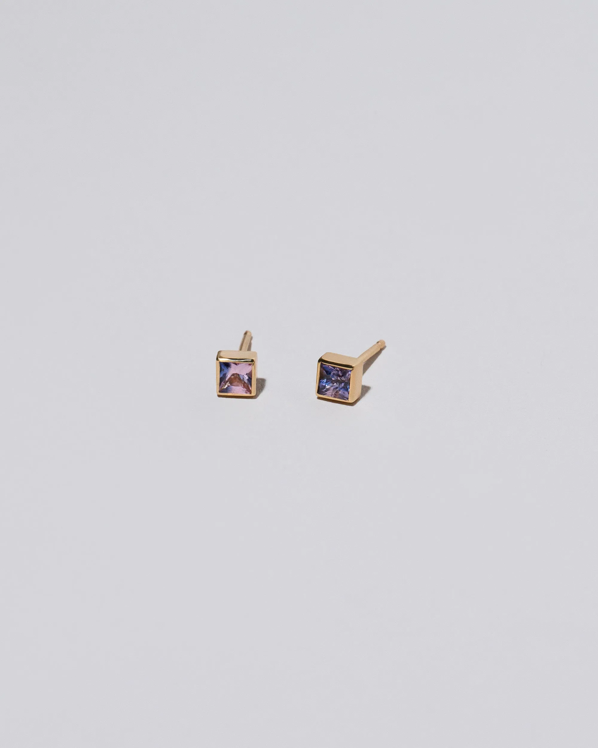 Square Frame Stud Earrings - Pink Purple Sapphire