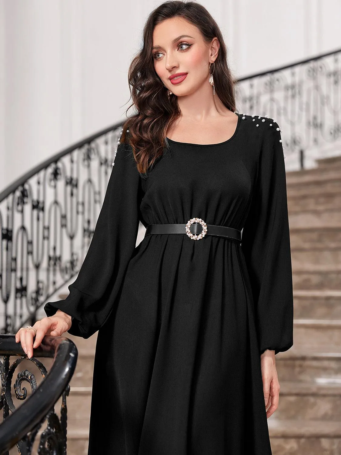 Square Neck Balloon Sleeve Dress